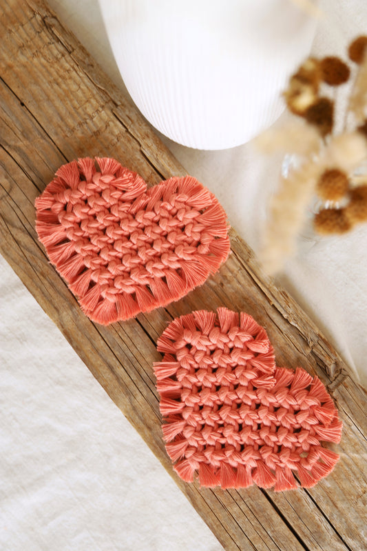Dessous de Verre en Macramé – Cœur Rose