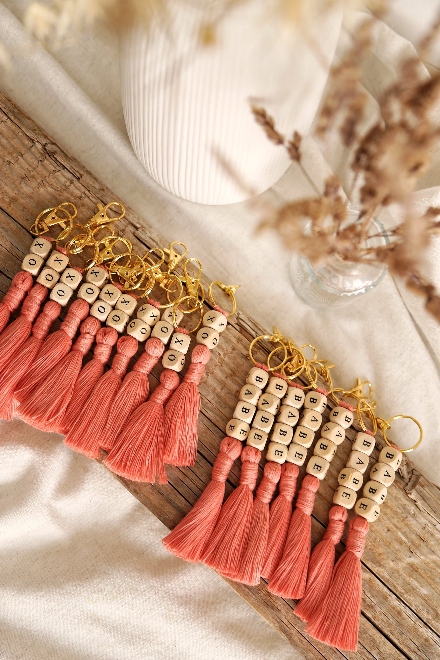 Porte-clés en macramé avec message d’amour